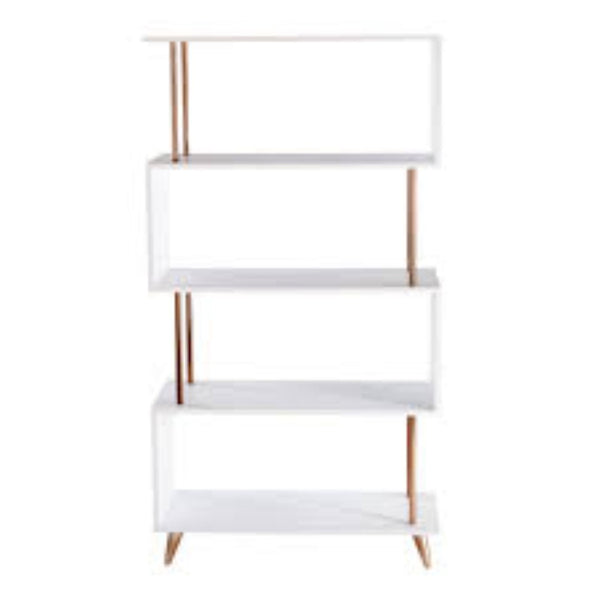 HomeRoots 61" Modern White Squiggle Etagere Bookcase – Stylish Four-Tier Storage Solution for Any Space 490168
