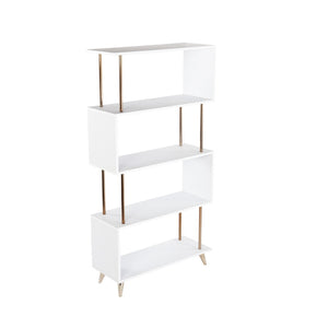 HomeRoots 61" Modern White Squiggle Etagere Bookcase – Stylish Four-Tier Storage Solution for Any Space 490168