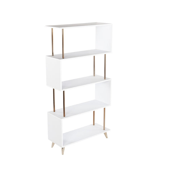 HomeRoots 61" Modern White Squiggle Etagere Bookcase – Stylish Four-Tier Storage Solution for Any Space 490168
