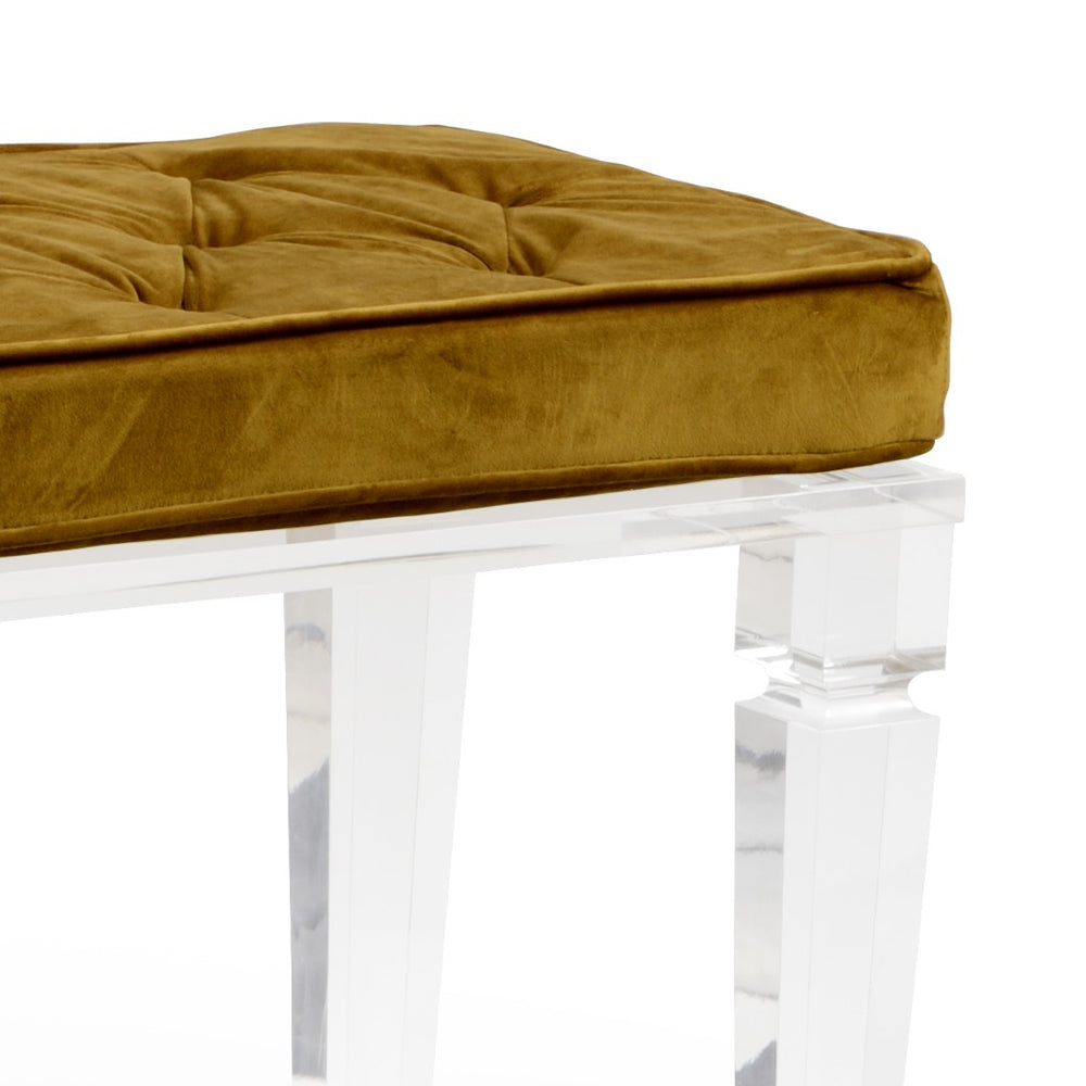 Wildwood Greta Velvet Tufted Bench With Clear Acrylic Base — Gold Luxe Seating For Entryway & Bedroom Decor 490170