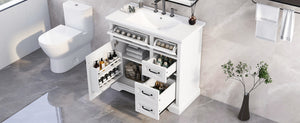 English Elm Christopher Knight Home® - 36" Bathroom Vanity with Ceramic Sink, Soft-Close Doors, 4 Drawers & Ample Storage, Freestanding White N759P223021K