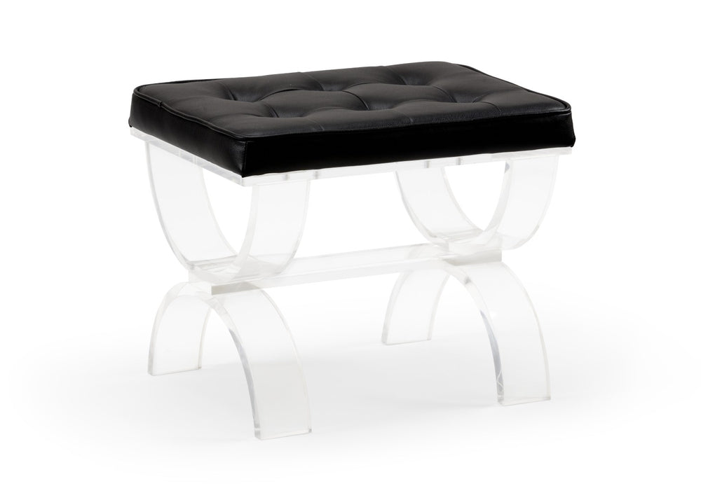 Wildwood Harlow Velvet Bench With Clear Acrylic Base, Tufted Plush Cushion For Entryway, Bedroom Seating Black 490172