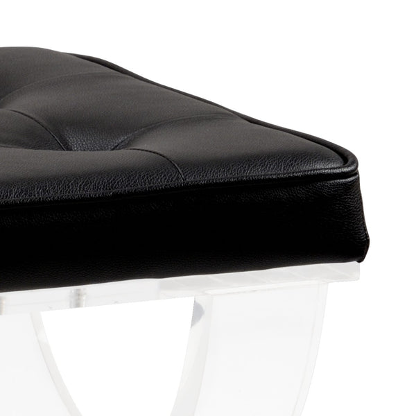 Wildwood Harlow Velvet Bench With Clear Acrylic Base, Tufted Plush Cushion For Entryway, Bedroom Seating Black 490172