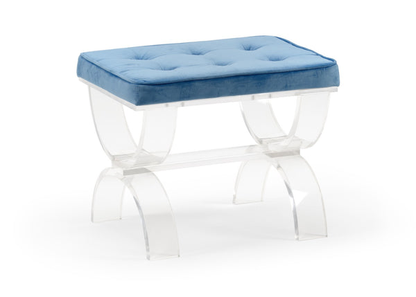 Wildwood Harlow Velvet Bench With Clear Acrylic Base, Tufted Plush Cushion For Entryway, Bedroom Seating Blue 490173