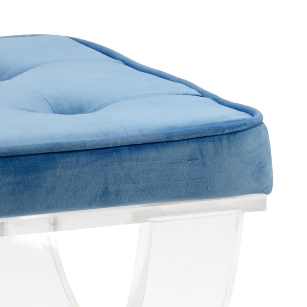 Wildwood Harlow Velvet Bench With Clear Acrylic Base, Tufted Plush Cushion For Entryway, Bedroom Seating Blue 490173