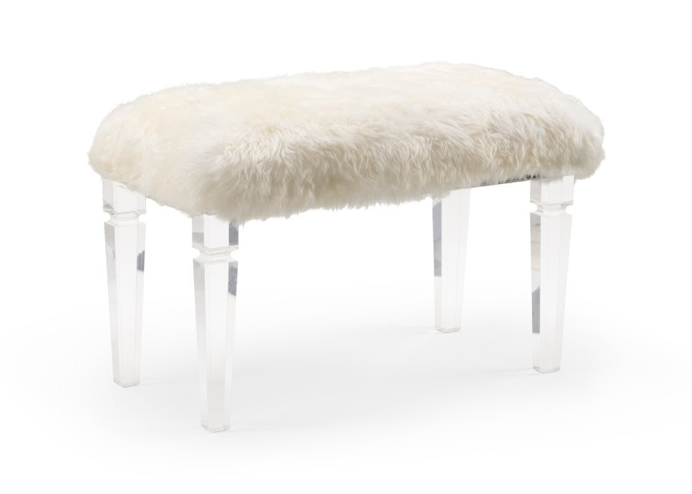 Wildwood Crawford Plush Faux Fur Bench With Acrylic Legs — Chic White Entryway Seat, Footrest & Vanity Stool (32") 490174