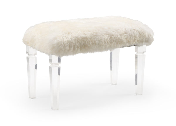 Wildwood Crawford Plush Faux Fur Bench With Acrylic Legs — Chic White Entryway Seat, Footrest & Vanity Stool (32") 490174