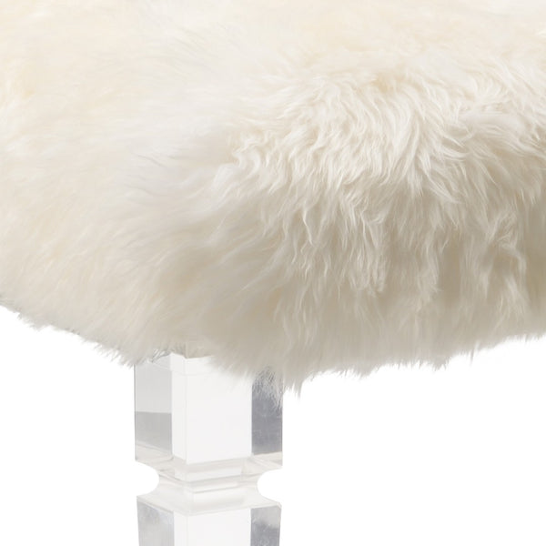 Wildwood Crawford Plush Faux Fur Bench With Acrylic Legs — Chic White Entryway Seat, Footrest & Vanity Stool (32") 490174