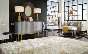 Wildwood Crawford Plush Faux Fur Bench With Acrylic Legs — Chic White Entryway Seat, Footrest & Vanity Stool (32") 490174