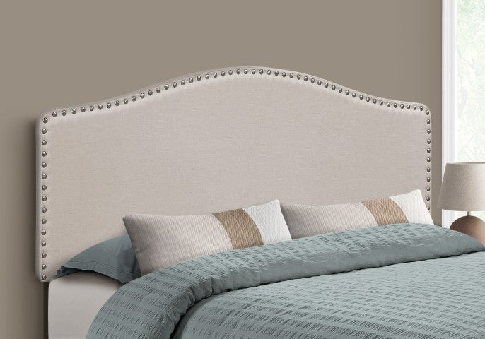 Homeroots Beige Linen Blend Upholstered Arched Queen Headboard With Elegant Nail Head Trim For Stylish Bedrooms   490187