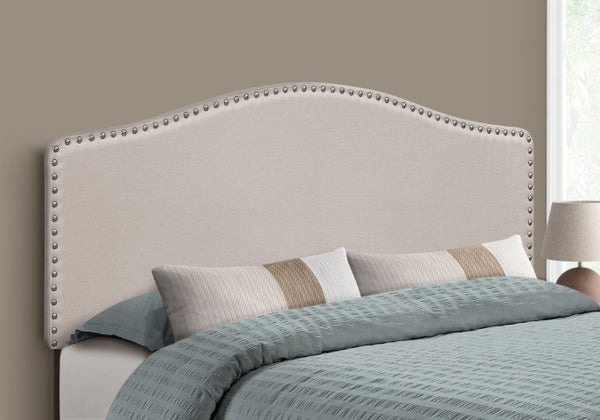 Homeroots Beige Linen Blend Upholstered Arched Queen Headboard With Elegant Nail Head Trim For Stylish Bedrooms   490187