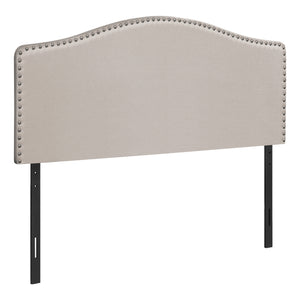 Homeroots Beige Linen Blend Upholstered Arched Queen Headboard With Elegant Nail Head Trim For Stylish Bedrooms   490187