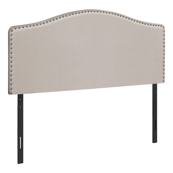 Homeroots Beige Linen Blend Upholstered Arched Queen Headboard With Elegant Nail Head Trim For Stylish Bedrooms   490187