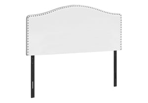 HomeRoots White Faux Leather Arched Queen Headboard with Nail Trim - Elegant, Adjustable, and Easy to Install 490189