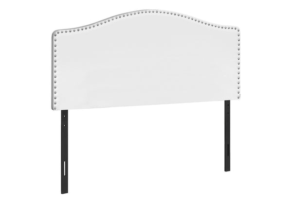 HomeRoots White Faux Leather Arched Queen Headboard with Nail Trim - Elegant, Adjustable, and Easy to Install 490189