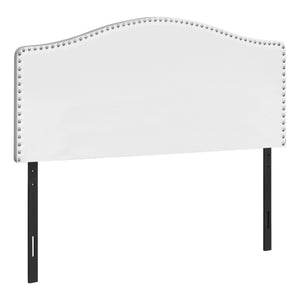 Homeroots White Faux Leather Arched Queen Headboard With Adjustable Height & Elegant Nail Head Trim Design   490189