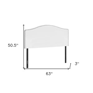 Homeroots White Faux Leather Arched Queen Headboard With Adjustable Height & Elegant Nail Head Trim Design   490189