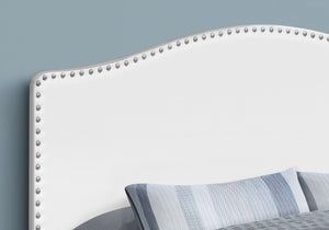 HomeRoots White Faux Leather Arched Queen Headboard with Nail Trim - Elegant, Adjustable, and Easy to Install 490189