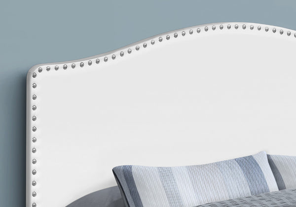 HomeRoots White Faux Leather Arched Queen Headboard with Nail Trim - Elegant, Adjustable, and Easy to Install 490189