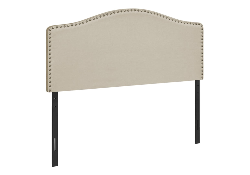 HomeRoots Beige Linen Blend Upholstered Arched Headboard with Nail Head Trim - Elegant Full Bed Accent Piece 490190
