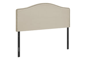HomeRoots Beige Linen Blend Upholstered Arched Headboard with Nail Head Trim - Elegant Full Bed Accent Piece 490190