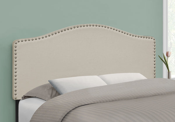 HomeRoots Beige Linen Blend Upholstered Arched Headboard with Nail Head Trim - Elegant Full Bed Accent Piece 490190