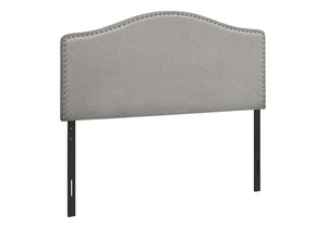 HomeRoots Gray Upholstered Arched Full Headboard with Nailhead Trim – Elegant Linen Blend Design for Any Decor 490191