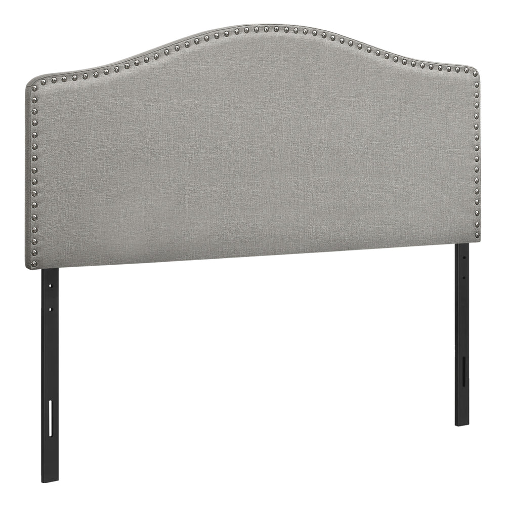 Homeroots Gray Linen Blend Upholstered Arched Full Headboard With Adjustable Height And Nail Head Detail   490191