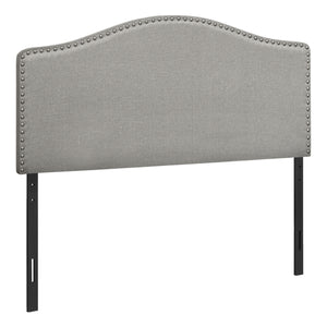 Homeroots Gray Linen Blend Upholstered Arched Full Headboard With Adjustable Height And Nail Head Detail   490191