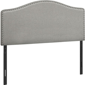 HomeRoots Gray Upholstered Arched Full Headboard with Nailhead Trim – Elegant Linen Blend Design for Any Decor 490191