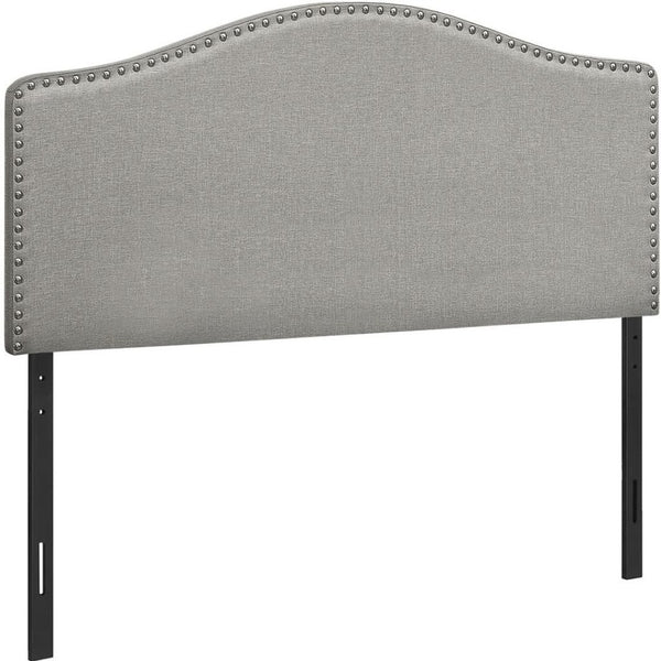 HomeRoots Gray Upholstered Arched Full Headboard with Nailhead Trim – Elegant Linen Blend Design for Any Decor 490191