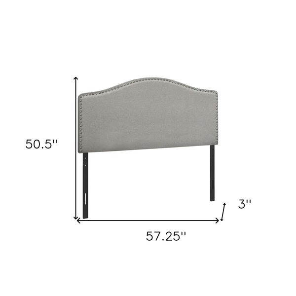 Homeroots Gray Linen Blend Upholstered Arched Full Headboard With Adjustable Height And Nail Head Detail   490191