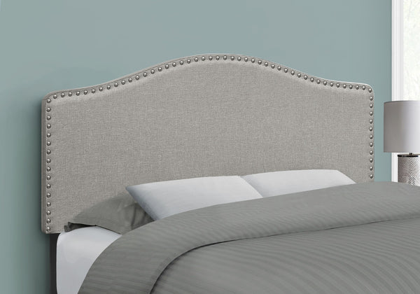 HomeRoots Gray Upholstered Arched Full Headboard with Nailhead Trim – Elegant Linen Blend Design for Any Decor 490191