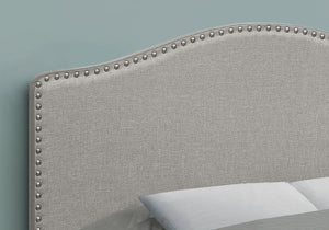 HomeRoots Gray Upholstered Arched Full Headboard with Nailhead Trim – Elegant Linen Blend Design for Any Decor 490191