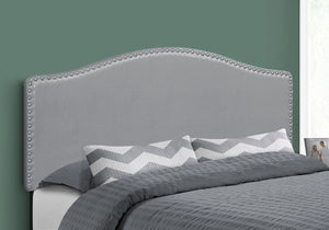 HomeRoots Gray Faux Leather Arched Queen Headboard with Nail Head Trim - Elegant, Adjustable & Chic Design! 490192