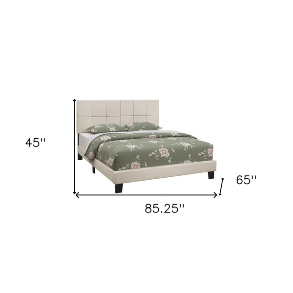 Homeroots Beige Tufted Linen Queen Bed Frame - Stylish Upholstered Design For A Cozy, Contemporary Bedroom Retreat  Foam,Laminate,Mdf,Particle Board,Solid Wood 490194
