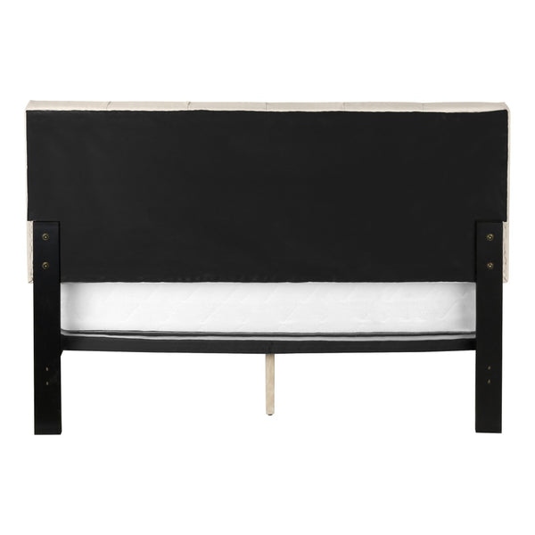 HomeRoots Beige Tufted Linen Queen Bed Frame - Stylish Upholstered Centerpiece with Durable Support & Comfort 490194