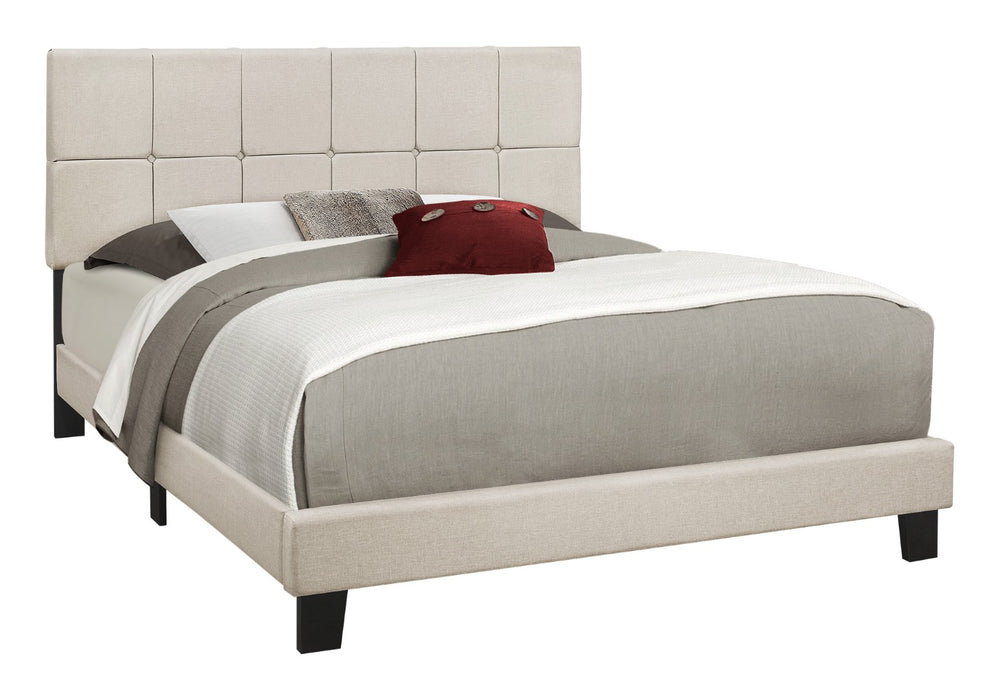 HomeRoots Beige Tufted Linen Queen Bed Frame - Stylish Upholstered Centerpiece with Durable Support & Comfort 490194