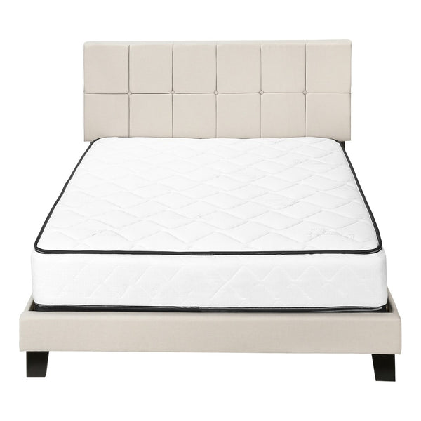 HomeRoots Beige Tufted Linen Queen Bed Frame - Stylish Upholstered Centerpiece with Durable Support & Comfort 490194