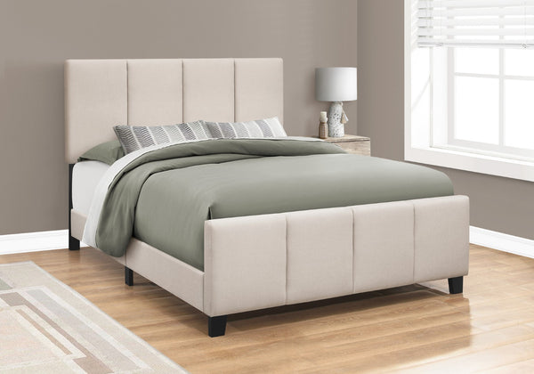 Homeroots Beige Tufted Linen Queen Bed Frame - Stylish Comfort With Contemporary Design For Your Bedroom Retreat  Foam,Mdf,Solid Wood 490195