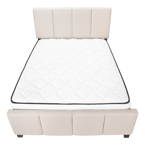 HomeRoots Beige Tufted Linen Queen Bed Frame - Modern Elegance with Black Accents & Durable Construction 490195