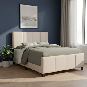 HomeRoots Beige Tufted Linen Queen Bed Frame - Modern Elegance with Black Accents & Durable Construction 490195