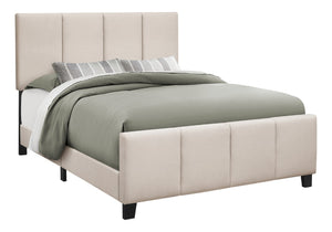 HomeRoots Beige Tufted Linen Queen Bed Frame - Modern Elegance with Black Accents & Durable Construction 490195