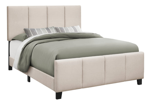 HomeRoots Beige Tufted Linen Queen Bed Frame - Modern Elegance with Black Accents & Durable Construction 490195