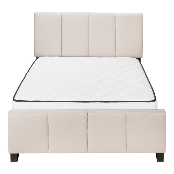 HomeRoots Beige Tufted Linen Queen Bed Frame - Modern Elegance with Black Accents & Durable Construction 490195