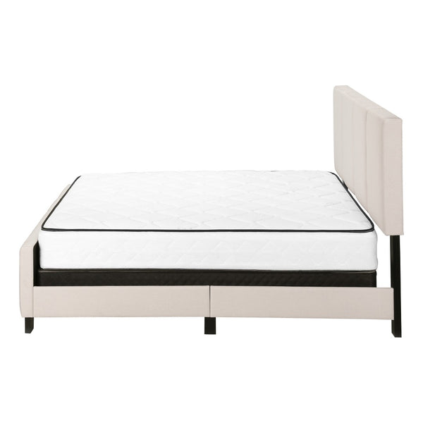 HomeRoots Beige Tufted Linen Queen Bed Frame - Modern Elegance with Black Accents & Durable Construction 490195