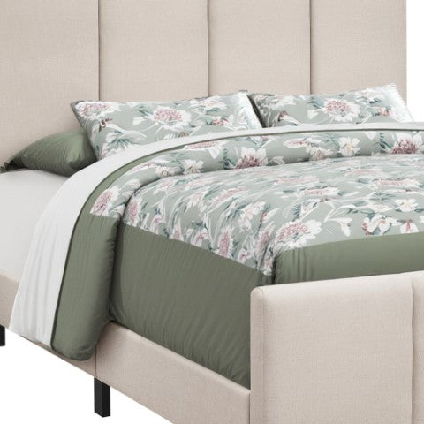 Homeroots Beige Tufted Linen Queen Bed Frame - Stylish Comfort With Contemporary Design For Your Bedroom Retreat  Foam,Mdf,Solid Wood 490195