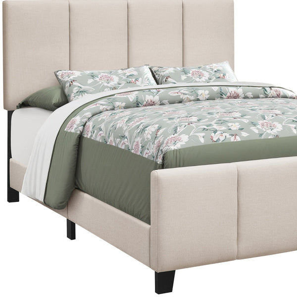 Homeroots Beige Tufted Linen Queen Bed Frame - Stylish Comfort With Contemporary Design For Your Bedroom Retreat  Foam,Mdf,Solid Wood 490195