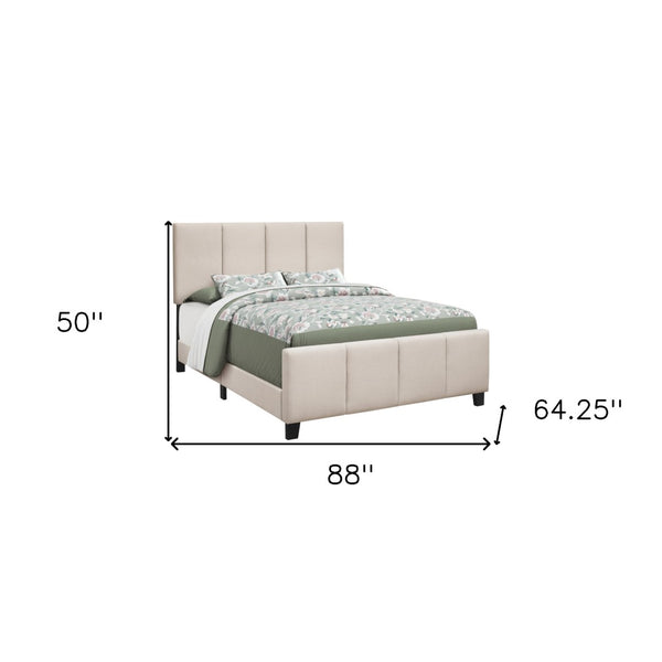Homeroots Beige Tufted Linen Queen Bed Frame - Stylish Comfort With Contemporary Design For Your Bedroom Retreat  Foam,Mdf,Solid Wood 490195