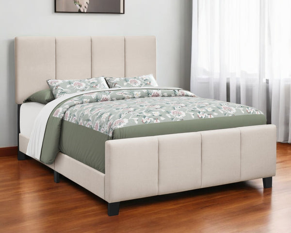Homeroots Beige Tufted Linen Queen Bed Frame - Stylish Comfort With Contemporary Design For Your Bedroom Retreat  Foam,Mdf,Solid Wood 490195